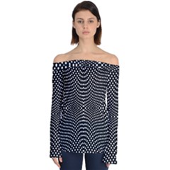 Black And White Geometric Kinetic Pattern Off Shoulder Long Sleeve Top by dflcprintsclothing