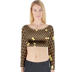 Gold Honeycomb On Brown Long Sleeve Crop Top by Angelandspot