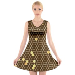 Gold Honeycomb On Brown V-neck Sleeveless Dress by Angelandspot