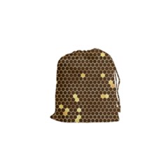 Gold Honeycomb On Brown Drawstring Pouch (xs) by Angelandspot