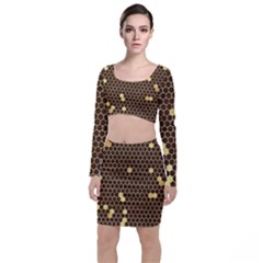 Gold Honeycomb On Brown Top And Skirt Sets by Angelandspot