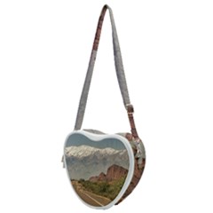 Empty Highway Landscape, La Rioja, Argentina Heart Shoulder Bag by dflcprintsclothing