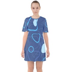 Abstract Blue Pattern Design Sixties Short Sleeve Mini Dress