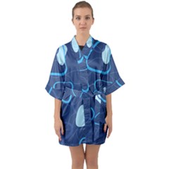 Abstract Blue Pattern Design Half Sleeve Satin Kimono 