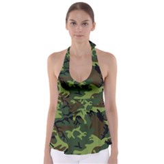 Forest Camo Pattern, Army Themed Design, Soldier Babydoll Tankini Top by Casemiro