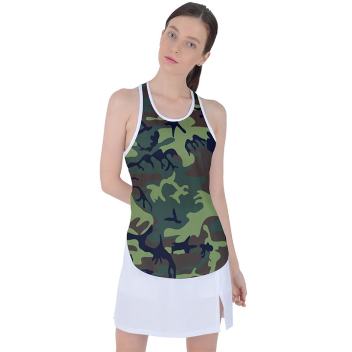 Forest camo pattern, army themed design, soldier Racer Back Mesh Tank Top