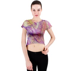 Marbling Abstract Layers Crew Neck Crop Top by kaleidomarblingart