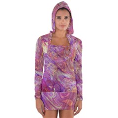 Marbling Abstract Layers Long Sleeve Hooded T-shirt by kaleidomarblingart