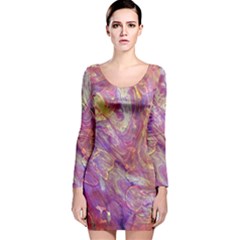 Marbling Abstract Layers Long Sleeve Velvet Bodycon Dress by kaleidomarblingart