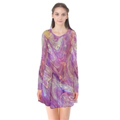 Marbling Abstract Layers Long Sleeve V-neck Flare Dress