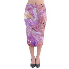 Marbling Abstract Layers Velvet Midi Pencil Skirt by kaleidomarblingart