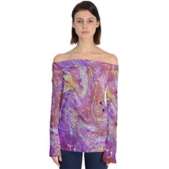 Marbling Abstract Layers Off Shoulder Long Sleeve Top by kaleidomarblingart