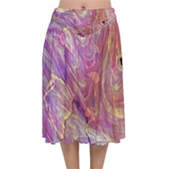 Marbling Abstract Layers Velvet Flared Midi Skirt by kaleidomarblingart