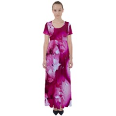 Peonie On Marbling Patterns High Waist Short Sleeve Maxi Dress