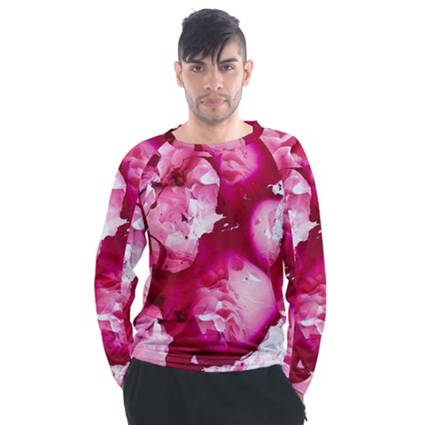 Peonie On Marbling Patterns Men s Long Sleeve Raglan Tee by kaleidomarblingart