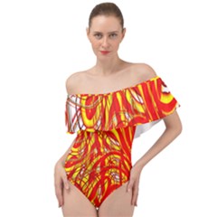 Fire On The Sun Off Shoulder Velour Bodysuit  by ScottFreeArt