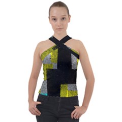 Abstract Tiles Cross Neck Velour Top by essentialimage