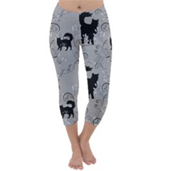 Grey Black Cats Design Capri Winter Leggings  by Abe731