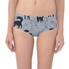 Grey Black Cats Design Mid-waist Bikini Bottoms by Abe731