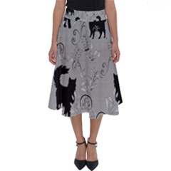 Grey Black Cats Design Perfect Length Midi Skirt by Abe731