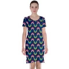 Geo Rainbow Stroke Short Sleeve Nightdress by tmsartbazaar