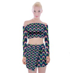 Geo Rainbow Stroke Off Shoulder Top with Mini Skirt Set