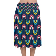 Geo Rainbow Stroke Velvet Flared Midi Skirt