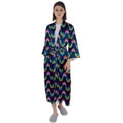 Geo Rainbow Stroke Maxi Satin Kimono by tmsartbazaar