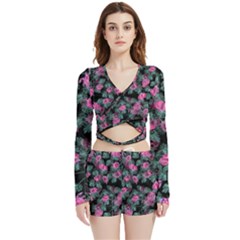 Spring Velvet Wrap Crop Top And Shorts Set by 1dsign