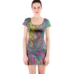 Abstract Marbling Short Sleeve Bodycon Dress by kaleidomarblingart