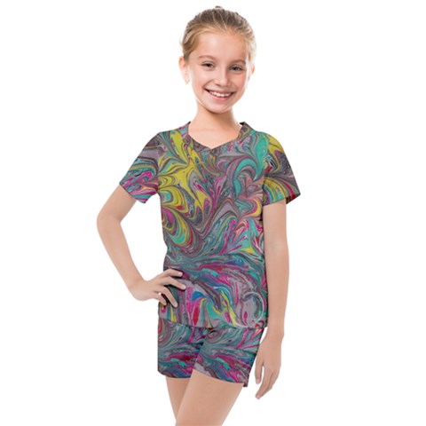 Abstract Marbling Kids  Mesh Tee And Shorts Set by kaleidomarblingart