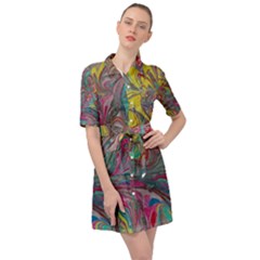 Abstract Marbling Belted Shirt Dress by kaleidomarblingart