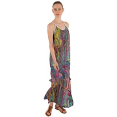 Abstract Marbling Cami Maxi Ruffle Chiffon Dress by kaleidomarblingart