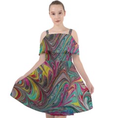 Abstract Marbling Cut Out Shoulders Chiffon Dress by kaleidomarblingart