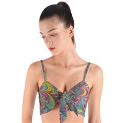Abstract Marbling Woven Tie Front Bralet