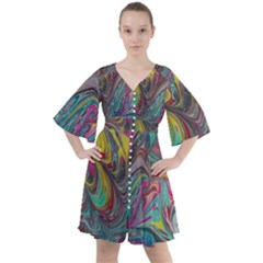 Abstract Marbling Boho Button Up Dress by kaleidomarblingart