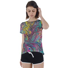 Abstract Marbling Short Sleeve Foldover Tee by kaleidomarblingart