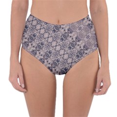 Violet Textured Mosaic Ornate Print Reversible High-waist Bikini Bottoms by dflcprintsclothing