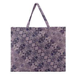 Violet Textured Mosaic Ornate Print Zipper Large Tote Bag by dflcprintsclothing