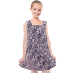 Violet Textured Mosaic Ornate Print Kids  Cross Back Dress by dflcprintsclothing