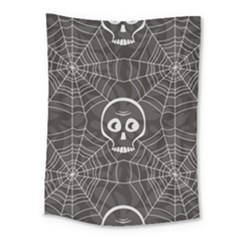 Skull And Spider Web On Dark Background Medium Tapestry by FloraaplusDesign