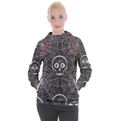 Skull And Spider Web On Dark Background Women s Hooded Pullover