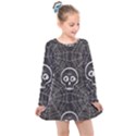 Skull And Spider Web On Dark Background Kids  Long Sleeve Dress View1