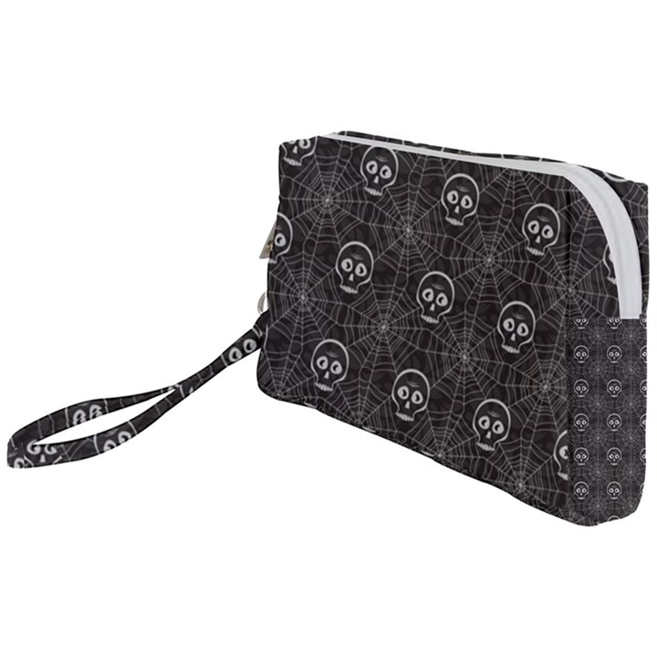 Skull And Spider Web On Dark Background Wristlet Pouch Bag (Small)