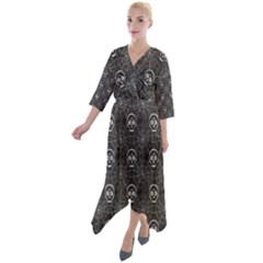 Skull And Spider Web On Dark Background Quarter Sleeve Wrap Front Maxi Dress