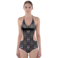 Skull And Spider Web On Dark Background Cut-out One Piece Swimsuit by FloraaplusDesign