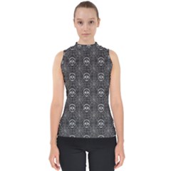 Skull And Spider Web On Dark Background Mock Neck Shell Top