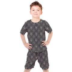 Skull And Spider Web On Dark Background Kids  Tee And Shorts Set by FloraaplusDesign