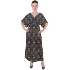 Skull And Spider Web On Dark Background V-neck Boho Style Maxi Dress