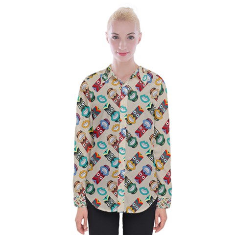 Ethnic Tribal Masks Womens Long Sleeve Shirt by tmsartbazaar